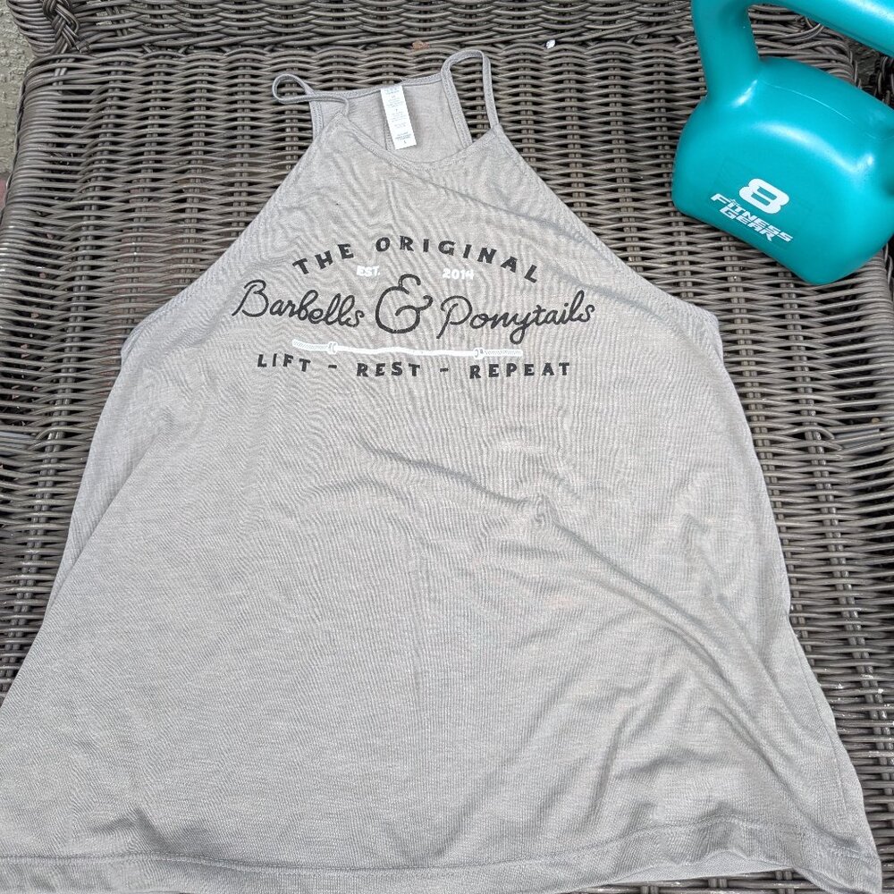 Barbells & Ponytails Women's Gray High-Neck Tank Top
